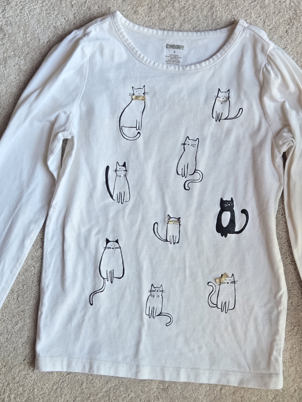 Gymboree White Long-Sleeve Cat Print Tee